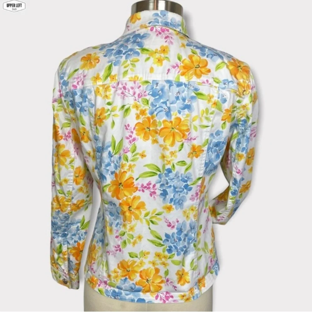 Stretch Denim Floral Jacket Full Zip Y2K Unique Jones New York Small - Picture 8 of 16